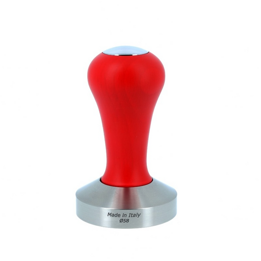 Tamper 58 mm – Rød Lakeret Bøgetræ – Ergonomisk Håndtag